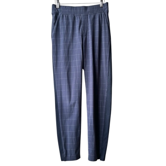 ATHLETA Brooklyn Textured Ankle Pants Navy Windowpane Plaid Sz 2 - Picture 4 of 16